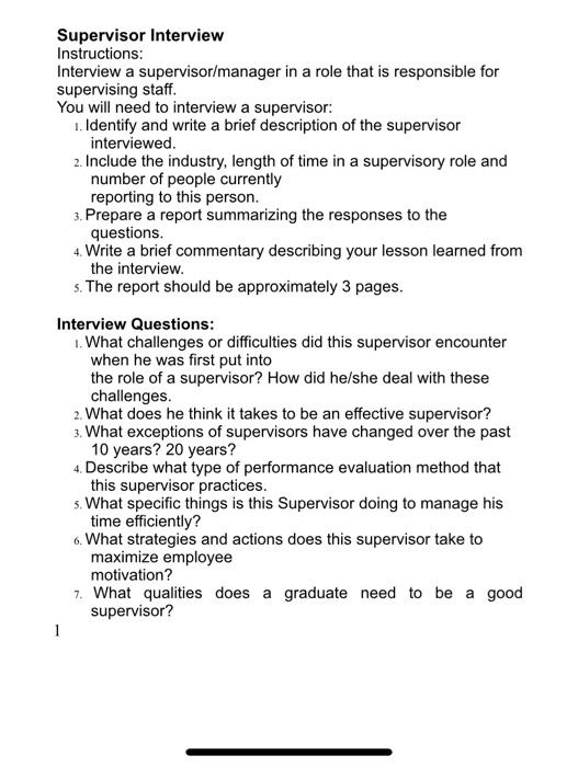  Supervisor Interview Instructions: Interview a supervisor/manager in a role that is