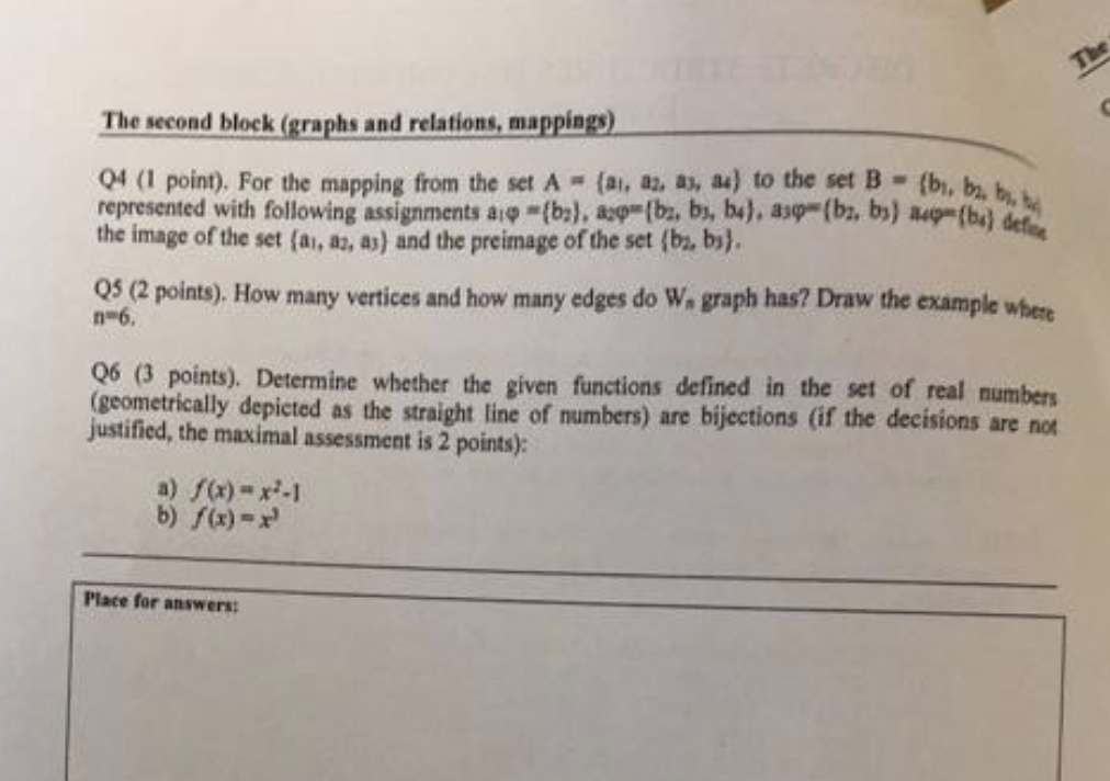 The second block (graphs and relations, mappings) 04 (1 point). For
