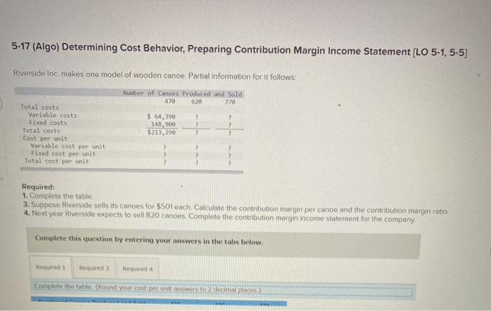  5-17 (Algo) Determining Cost Behavior, Preparing Contribution Margin Income Statement [LO
