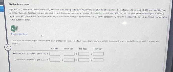  Dividends per share Lightfoot Inc, a software development firm has stock