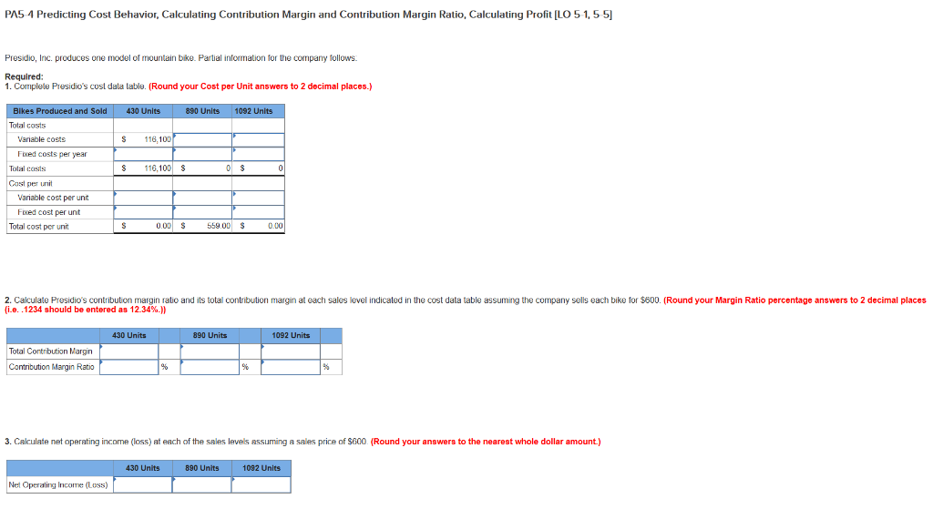  PAS 1 Predicting Cost Behavior, Calculating Contribution Margin and Contribution Margin
