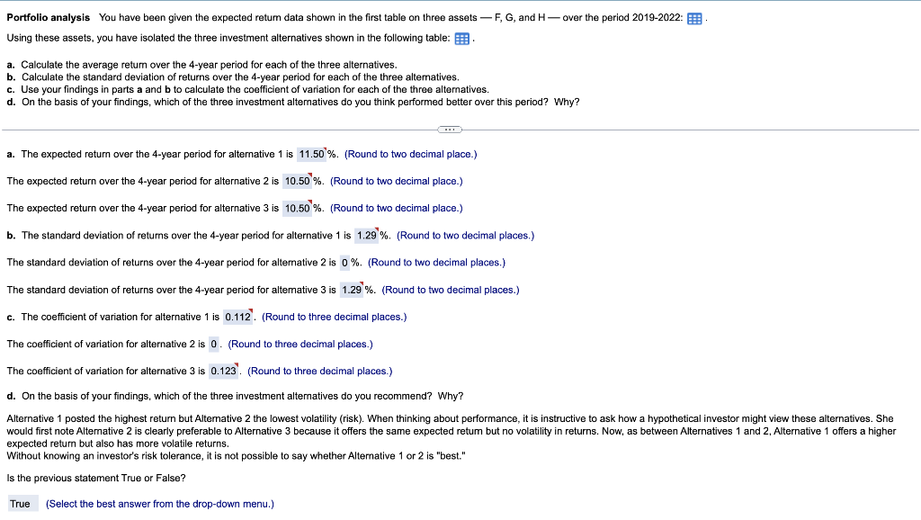  Portfolio analysis You have been given the expected retum data shown