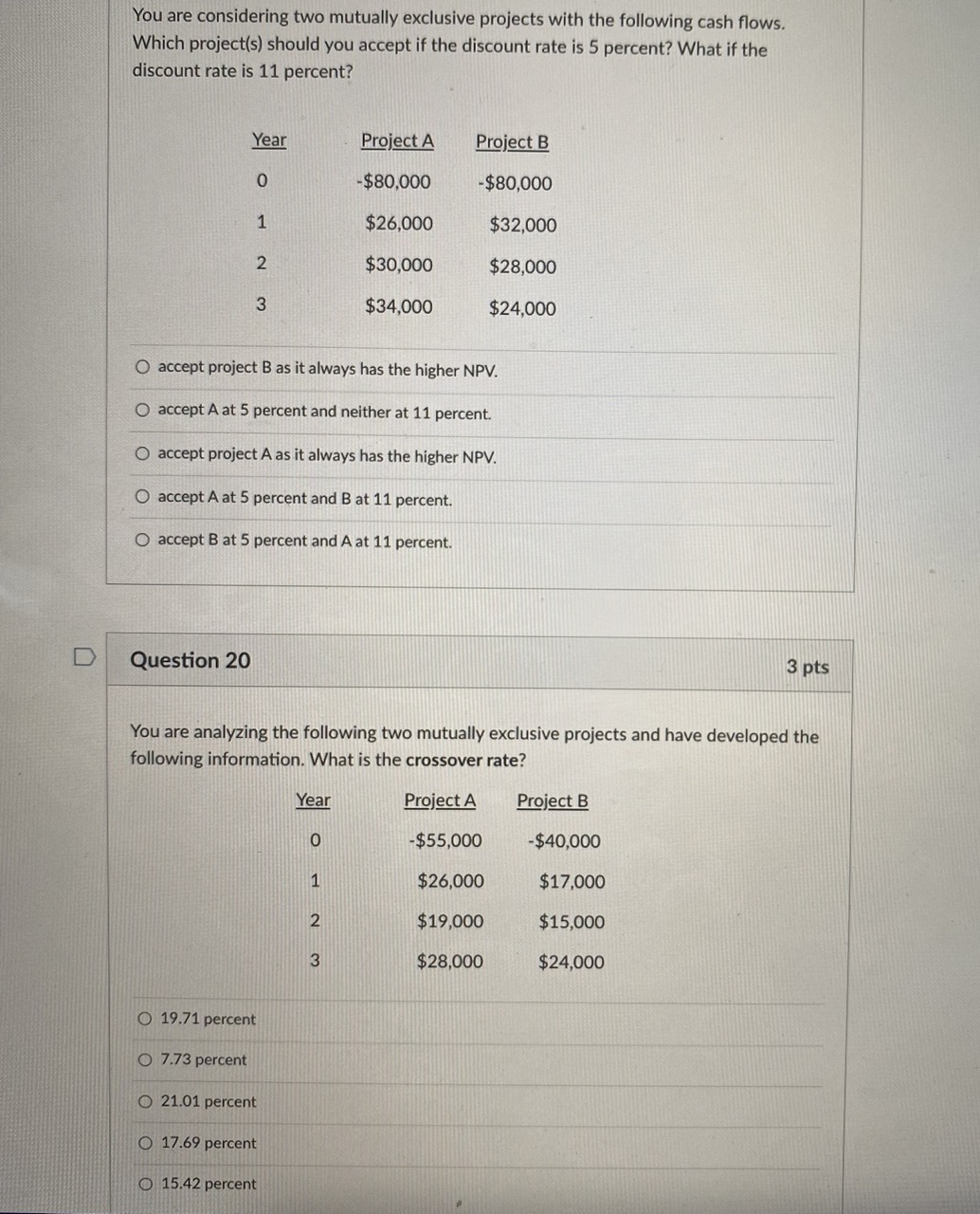 Please help with both questions You are considering two mutually exclusive projects