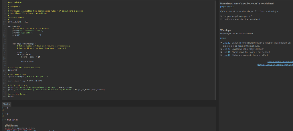 HELP Python code won't run full program. Here is my code, the