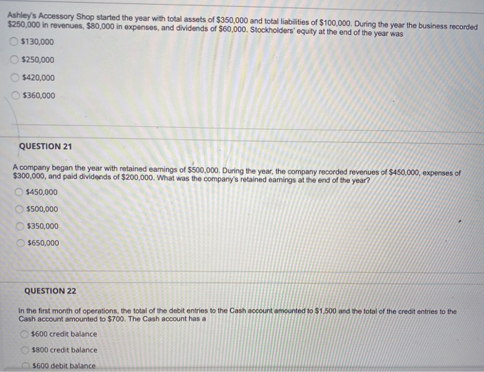  acct hw help Ashley's Accessory Shop started the year with total