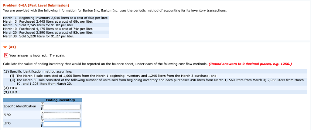 Problem 6-6A (Part Level Submission) You are provided with the following