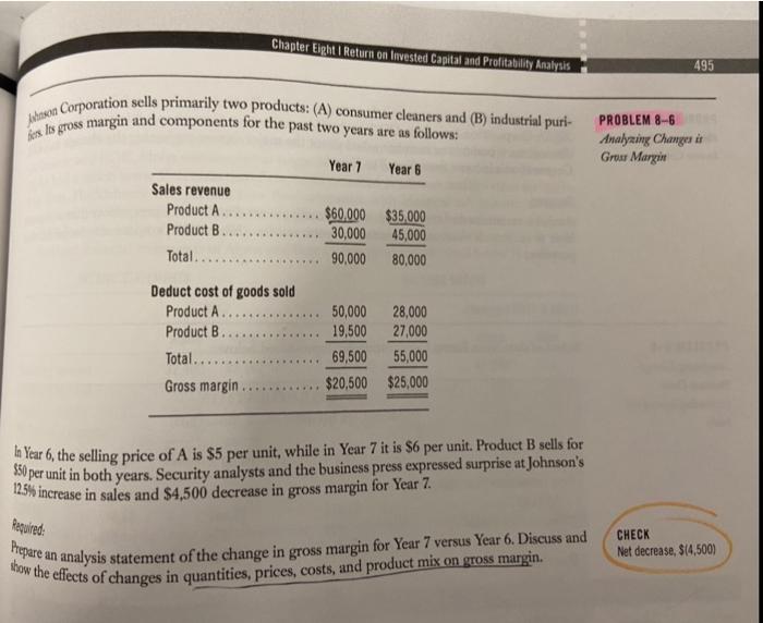 Problem 8-6 Chapter Eight I Return on invested Capital and Profitability Analysis
