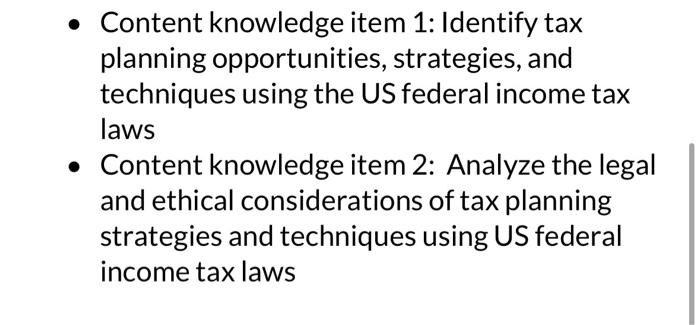  please complete all parts - Content knowledge item 1: Identify tax