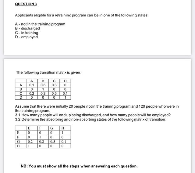 Applicants eligible for a retraining program can be in one of
