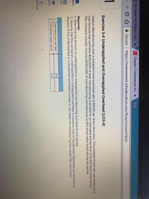  Hill Higher Educ X Chapter 3 H Exercise 3-4 Underapplied and