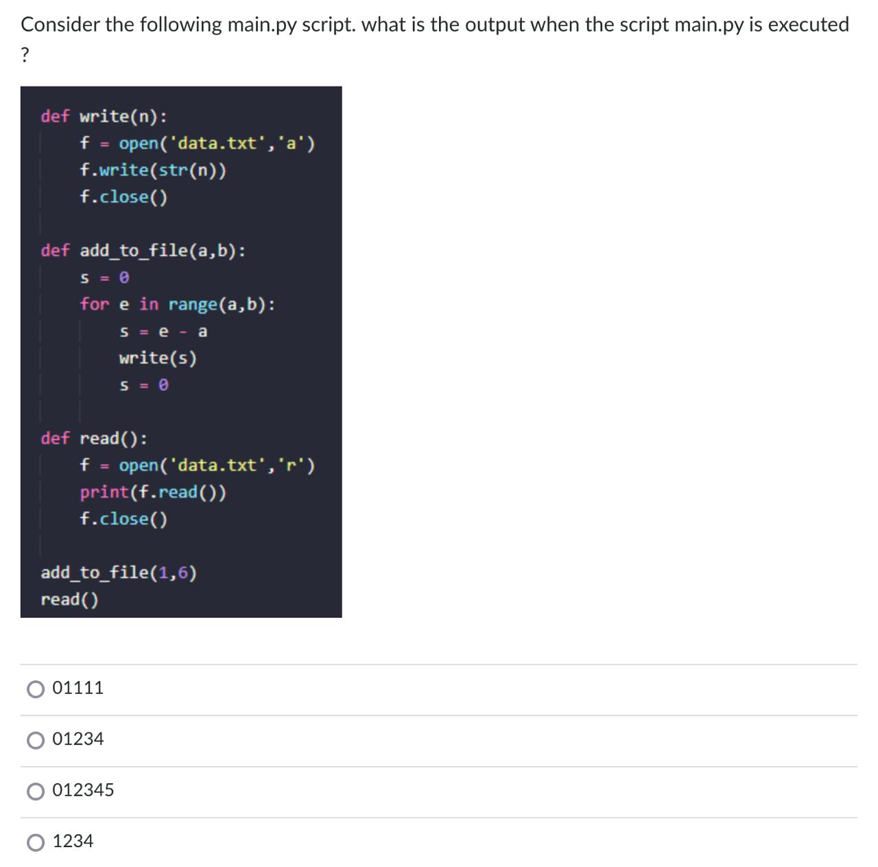  Consider the following main.py script. what is the output when the
