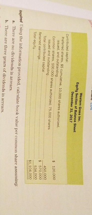  please full calculation and explanation Western Grass Inc Equity Section of