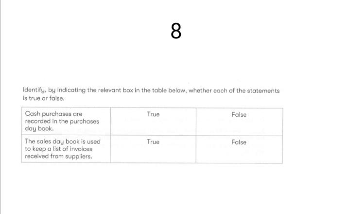 8 Identify, by indicating the relevant box in the table below,