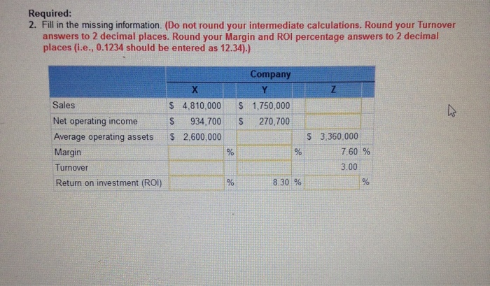  Fill in the missing information (Do not round your intermediate calculations.