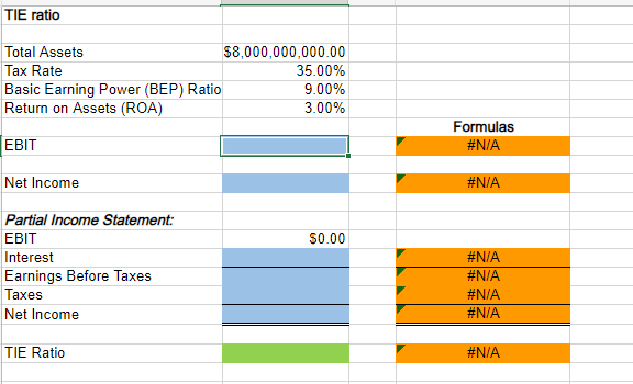 TIE ratio Excel Online Structured Activity: TIE ratio analysis to answer