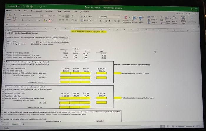 acc 214 Lab #4 Chapter 17 (ABC costing) 8 Draw Lab