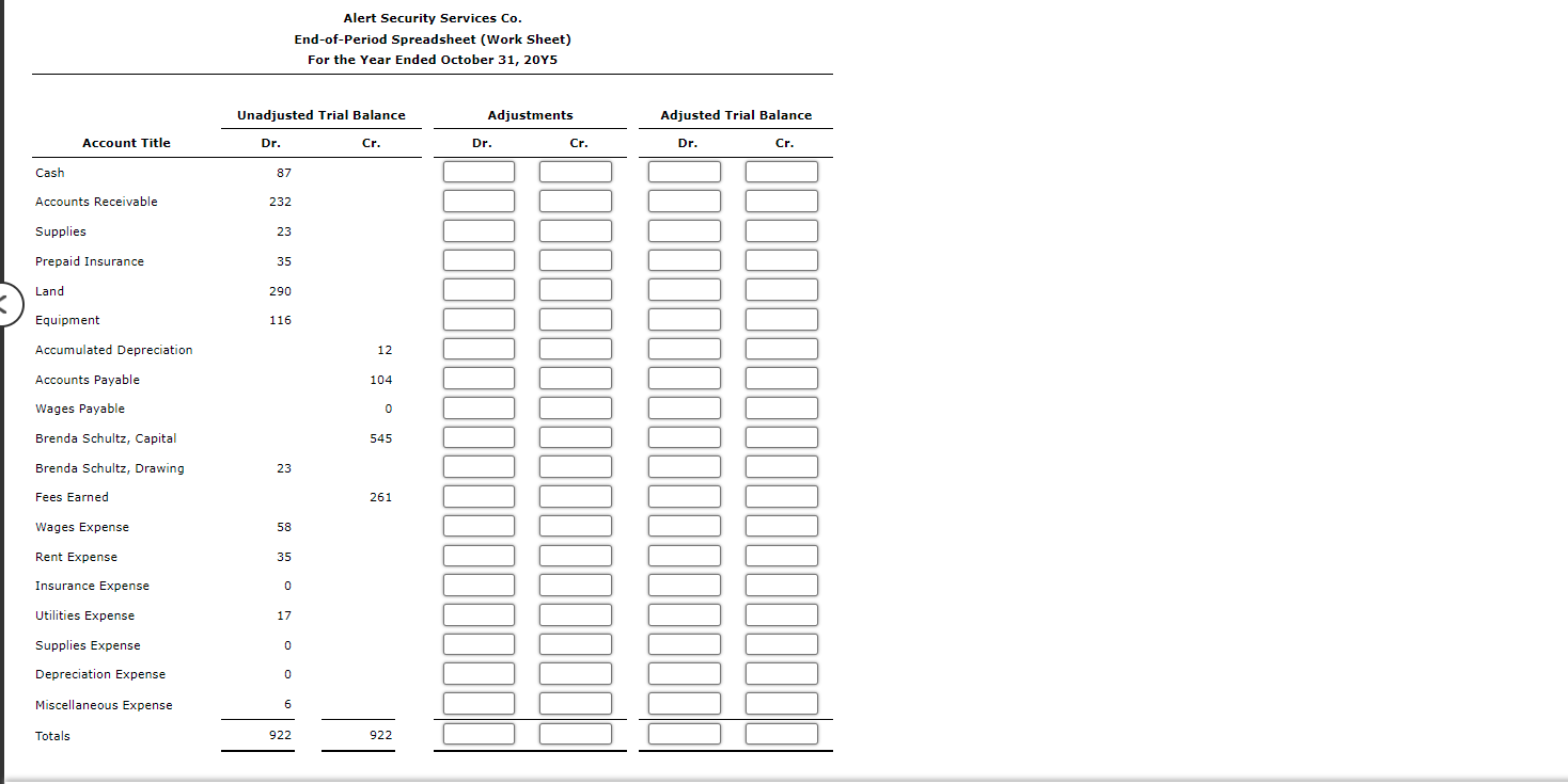 offers security services to business clients. The trial balance for Alert Security