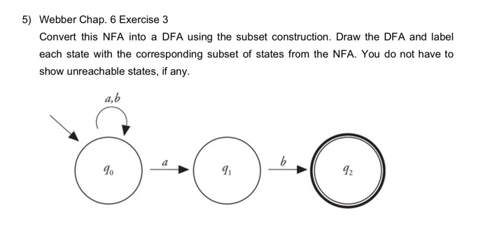  5) Webber Chap. 6 Exercise 3 Convert this NFA into a