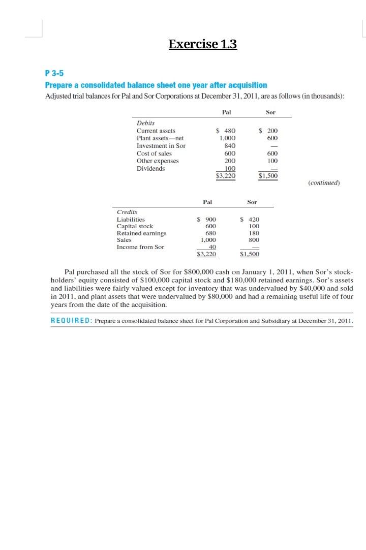  plz answer step by step with details Exercise 1.3 P 3-5