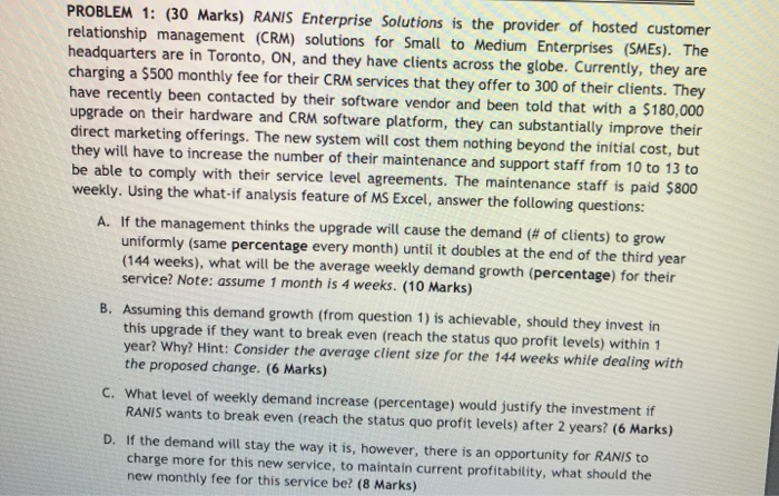  I need the answer to be found using microsoft excel. PROBLEM