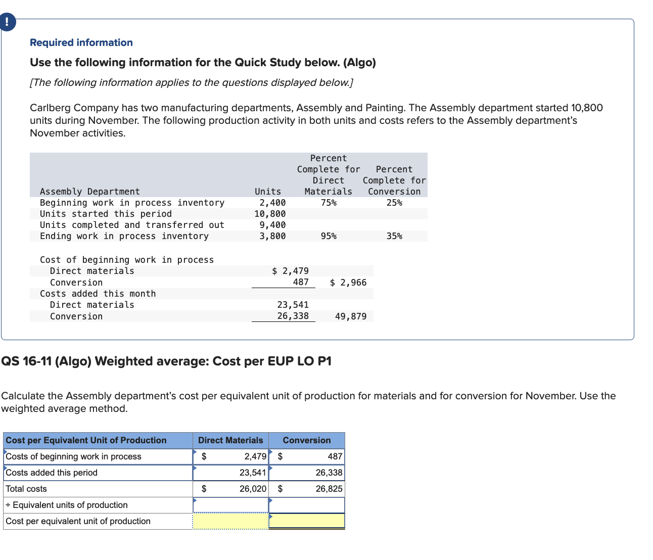  Required information Use the following information for the Quick Study below.
