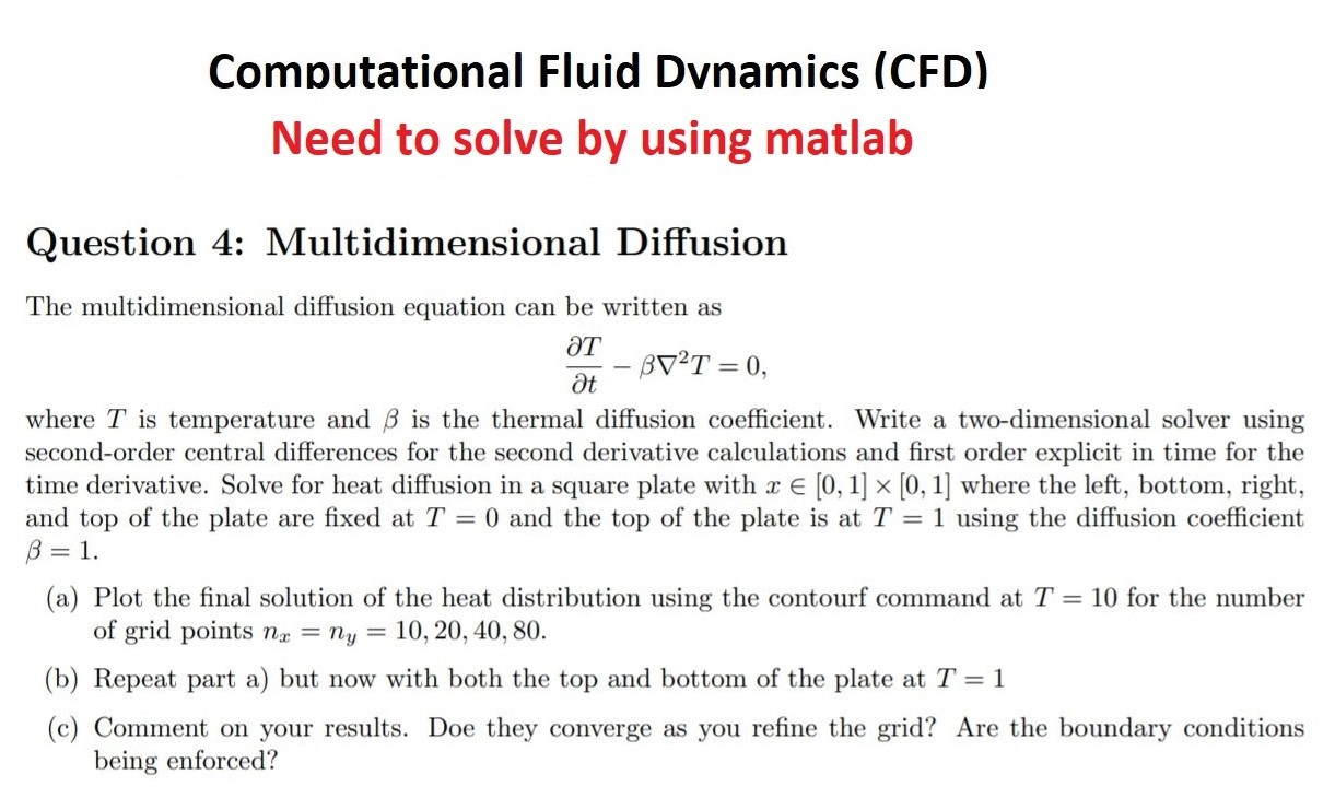 Computational Fluid Dynamics (CFD) Need to solve by using matlab Question