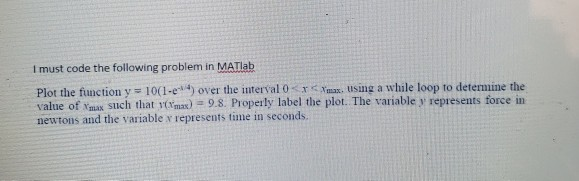I must code the following problem in MATlab Plot the function