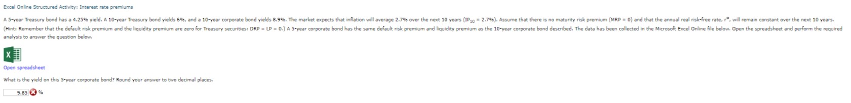  Excel Online Structured Activity: Interest rate premiums analysis to answer the