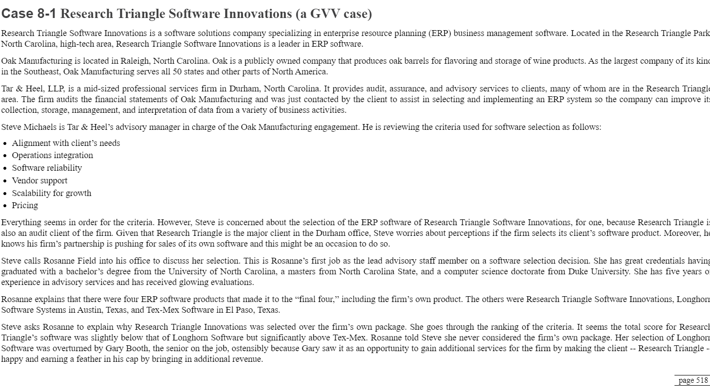  Case 8-1 Research Triangle Software Innovations (a GVV case) Research Triangle