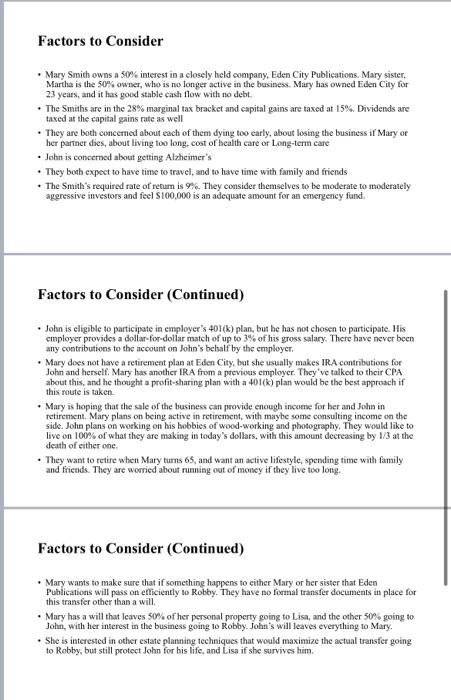 need help Background on the Clients - Mary and John Smith have