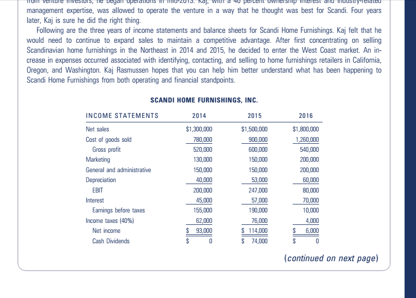 and Financial Performance 19l MINICASE Scandi Home Furnishings, Ino. Kaj Rasmussen founded