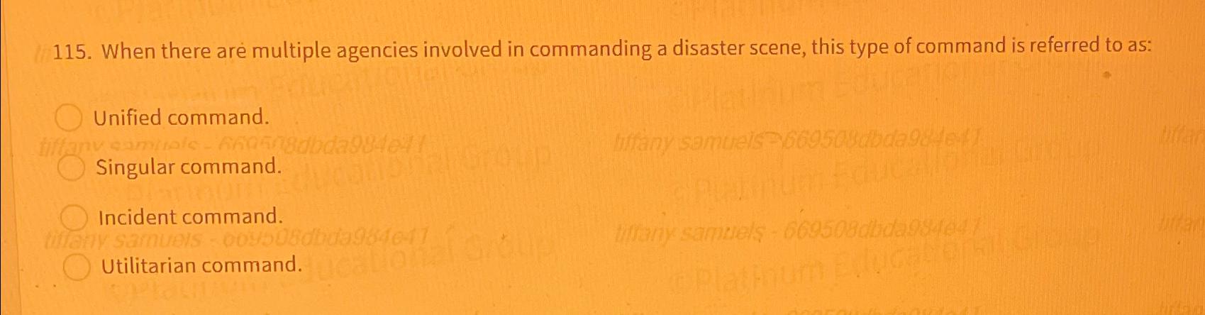  When there are multiple agencies involved in commanding a disaster scene,