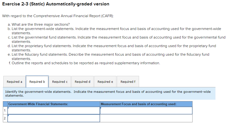 (Static) Automatically-graded version With regard to the Comprehensive Annual Financial Report (CAFR):