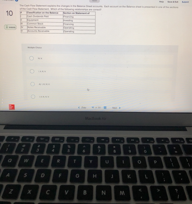  Help Save & Exit Submit 10 The Cash Flow Statement explains