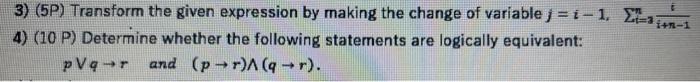  3) (5P) Transform the given expression by making the change of
