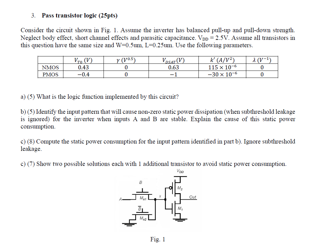  3. Pass transistor logic (25pts) Consider the circuit shown in Fig.