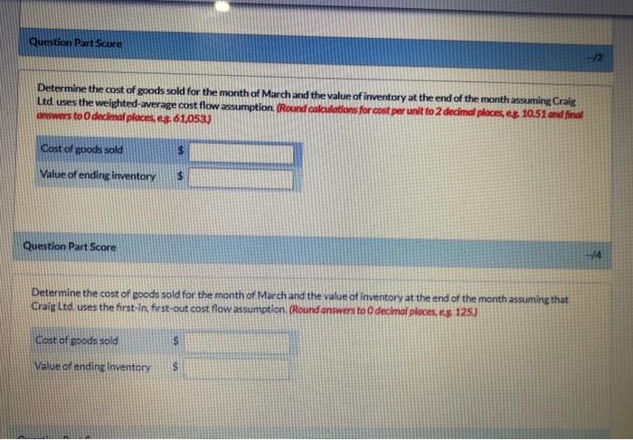 not sure how to do this Craig Ltd. began the month of