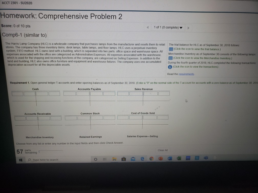 problem ACCT 2301 - SU2020 Homework: Comprehensive Problem 2 Score: 0 of