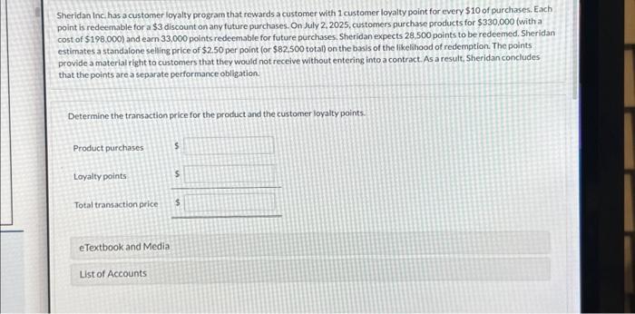  Sheridan Inc. has a customer loyalty program that rewards a customer