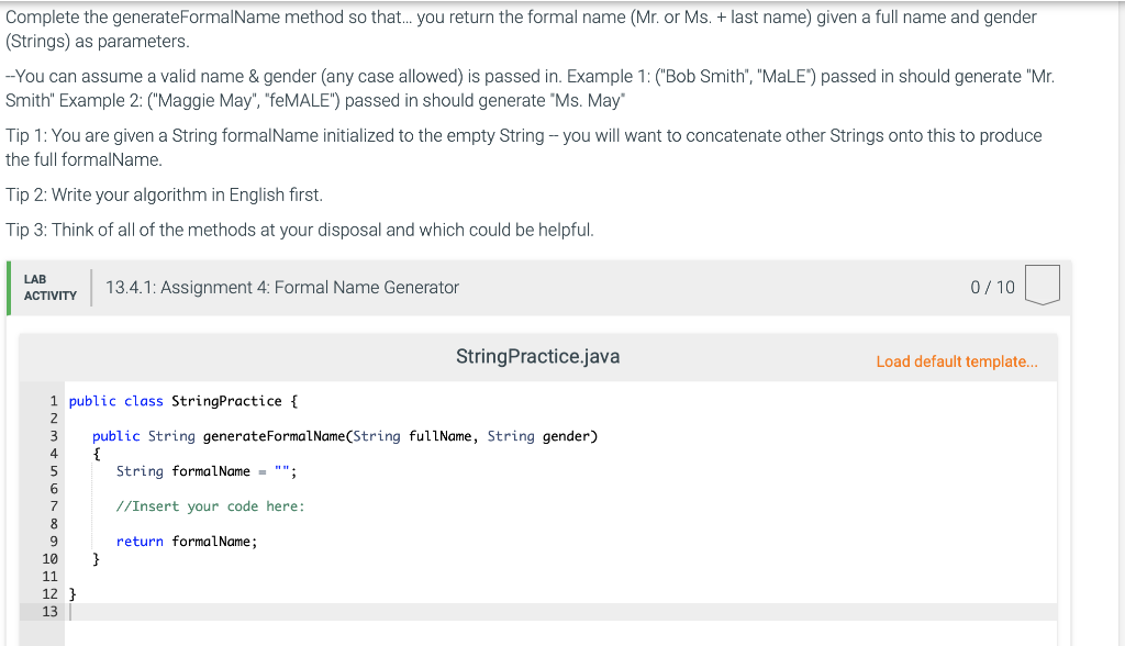 Please do not use a main method, and please use charAt(), thanks.