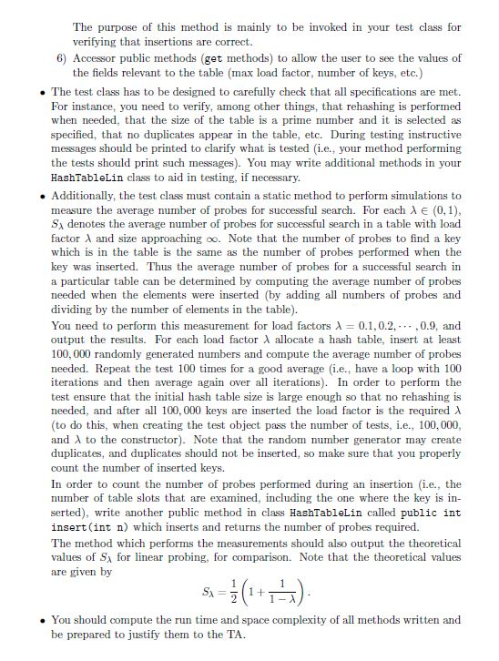 linear probing and perform simulations to observe its performance. The hash table