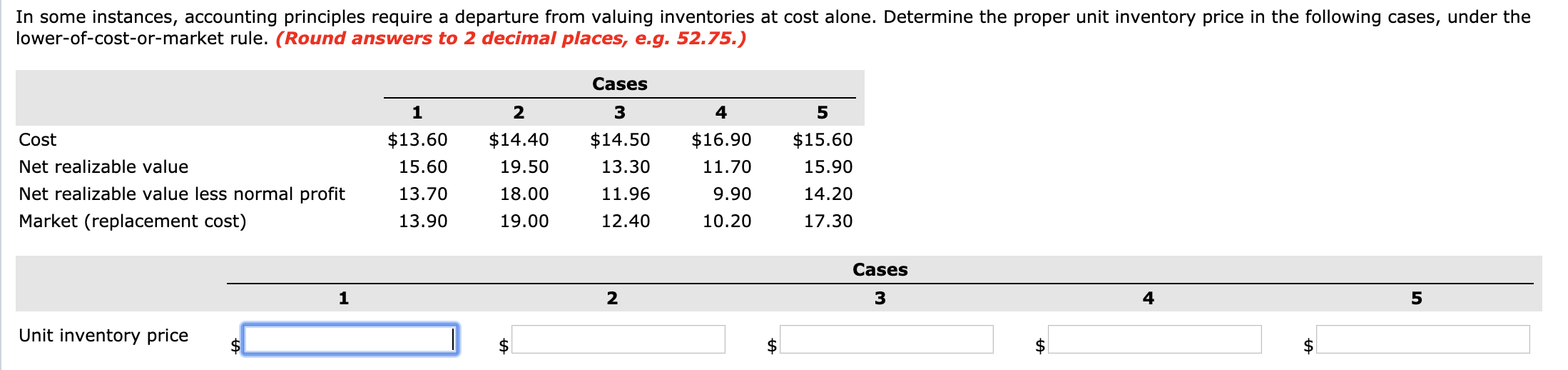 In some instances, accounting principles require a departure from valuing inventories