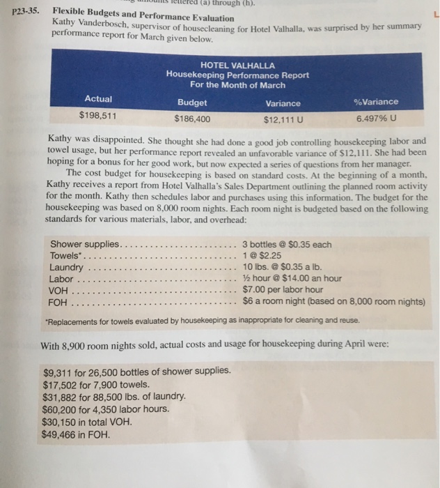  u eltered (a) through (h) P23-35. Flexible Budgets and Performance Evaluation