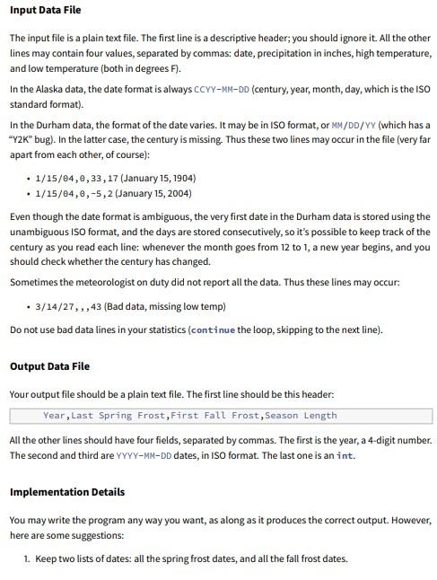 the last and first frost dates for each year, and compute the