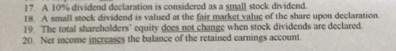 MODIFIED TRUE OR FALSE 17 A 10% dividend declaration is considered as