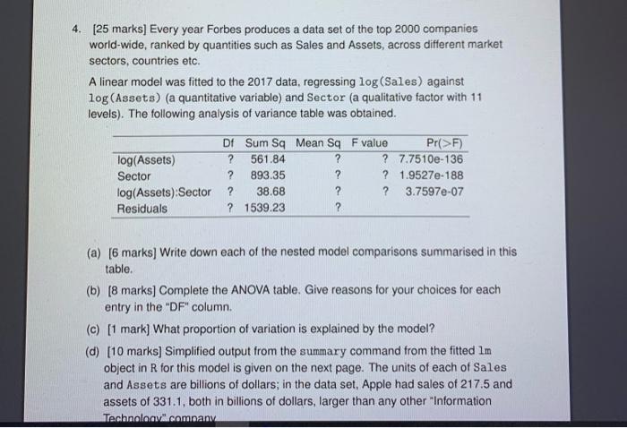  4. [25 marks] Every year Forbes produces a data set of