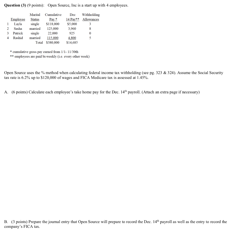 Question (3) (9 points): Open Source, Inc is a start up