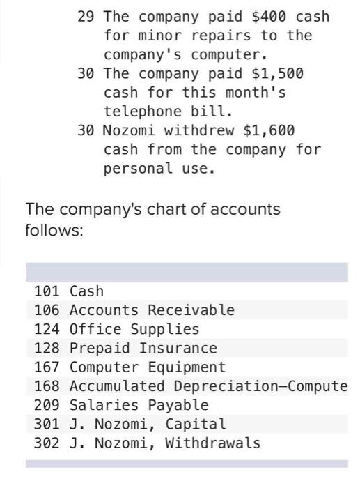 chart of occounts follows. e. Tce company sampo 52230 of Use the