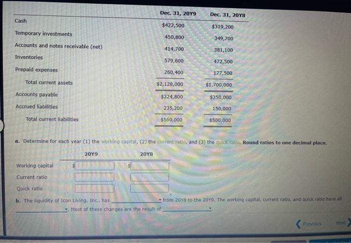 Answer a & b Dec 31, 2019 Dec. 31, 2018 Cash $422,500