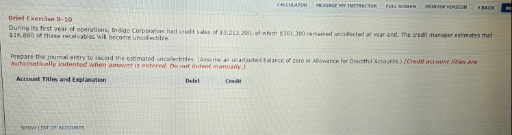 CALCULATOR MESSAGE HY INSTRUCTOR FULL SCREEN PRINTER VERSION BACK Brief Exercise